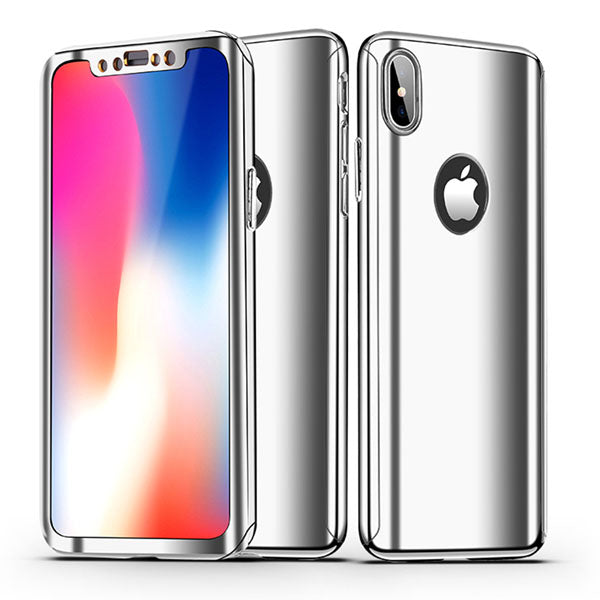 Plating Mirror 360 Case For iphone X 8 7 6 6s Plus 5 5s SE Cover Slim Full Body Protection Hard PC Cases With Glass Film