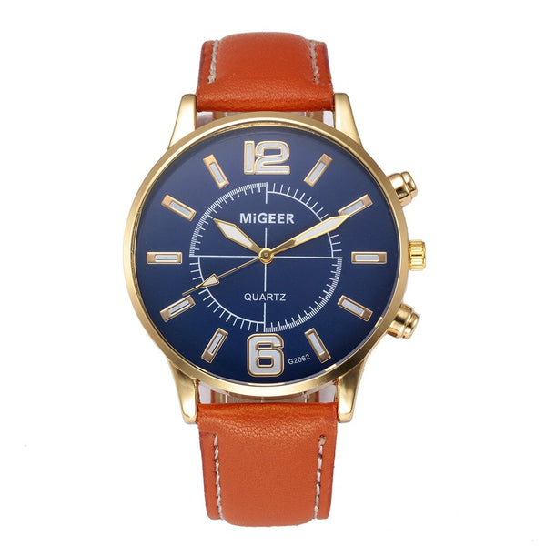 DISU Men Wrist Watch Retro Design Leather Band Analog Alloy Quartz Watch big dial watches for men relogios masculinos