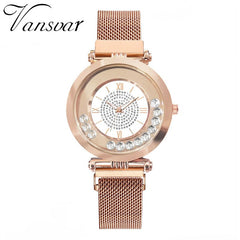 Hot Sale  Women Watche  Rhinestone Dial Ladies Quartz Wristwatch Mesh Magnetic Buckle Strap Luxury Clock Gift Montre Femme@50