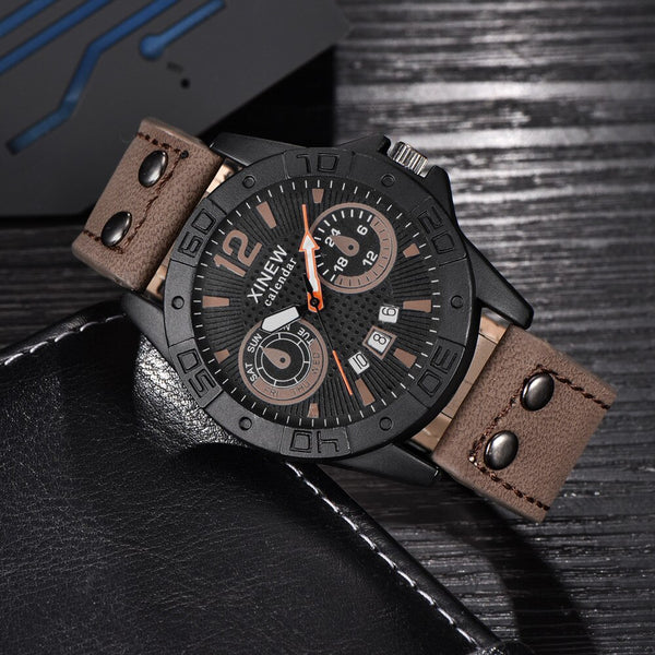 Men's Watch Fashion Leather Stainless Steel Sport Analog Quartz Wristwatch Mens Reloj Hombre 2019 zegarek meski