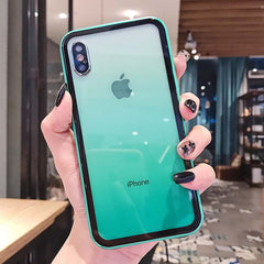 Colorful Shockproof Silicone Bumper Frame Glass Case For iPhone 11 X XR XS Max 8 7 6 6S Plus Rainbow Gradient Transparent Cover