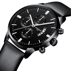 DISU Men Wrist Watch Quartz Sport Military Stainless Steel Dial Leather Band watches man male watch metal relogios masculino