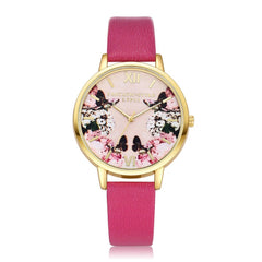 High Quality Women Watches Colorful Pattern Dial Ladies Quartz Wristwatch Simple Leather Strap Clock Casual Relogio Feminino@50