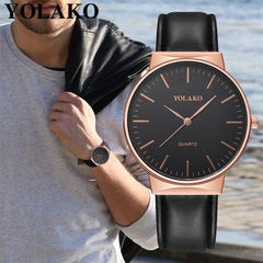 YOLAKO Men's Watch Casual Quartz Leather Band Analog watch man new arrival in men wrist watches relogios masculino