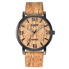 XINEW Women Men Watch Texture Imitation Wooden Retro Leather Quartz watch man vintage men wristwatch clock relogios masculino
