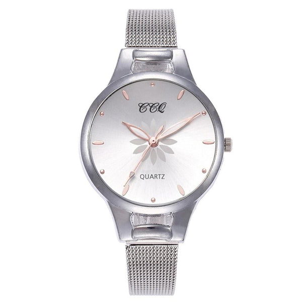 Women's Wristwatches Luxury Silver Popular Pink Dial Flowers Metal Ladies Bracelet Quartz Clock Fashion Zegarki Damskie @50