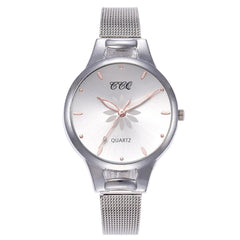 Women's Wristwatches Luxury Silver Popular Pink Dial Flowers Metal Ladies Bracelet Quartz Clock Fashion Zegarki Damskie @50