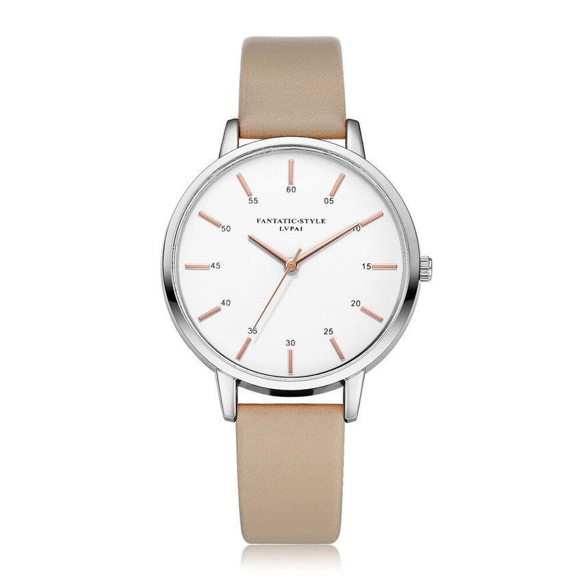 Hot Sale Women Watches Silver Border Scale Disc Ladies Quartz Wristwatch Solid Color Leather Strap Clock Fashion Reloj Mujer@50