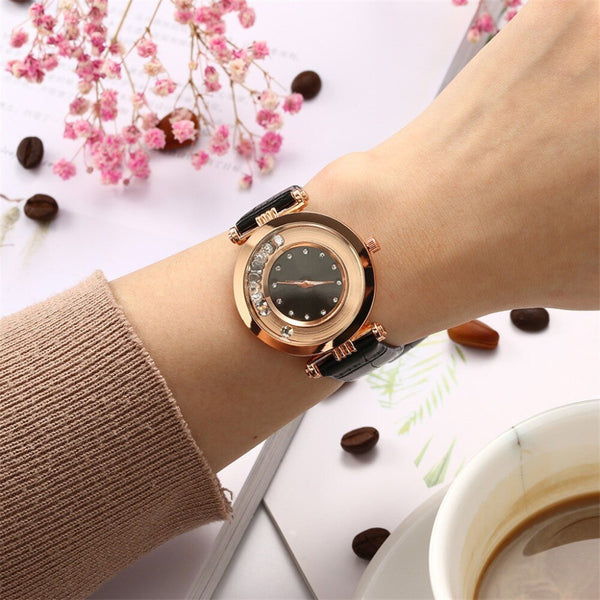 Distinctive Disc Glass Mirror Women's Watches Leather Strap Quartz Wristwatch Minimalism Bayan Kol Saati Temperamental Clock@50
