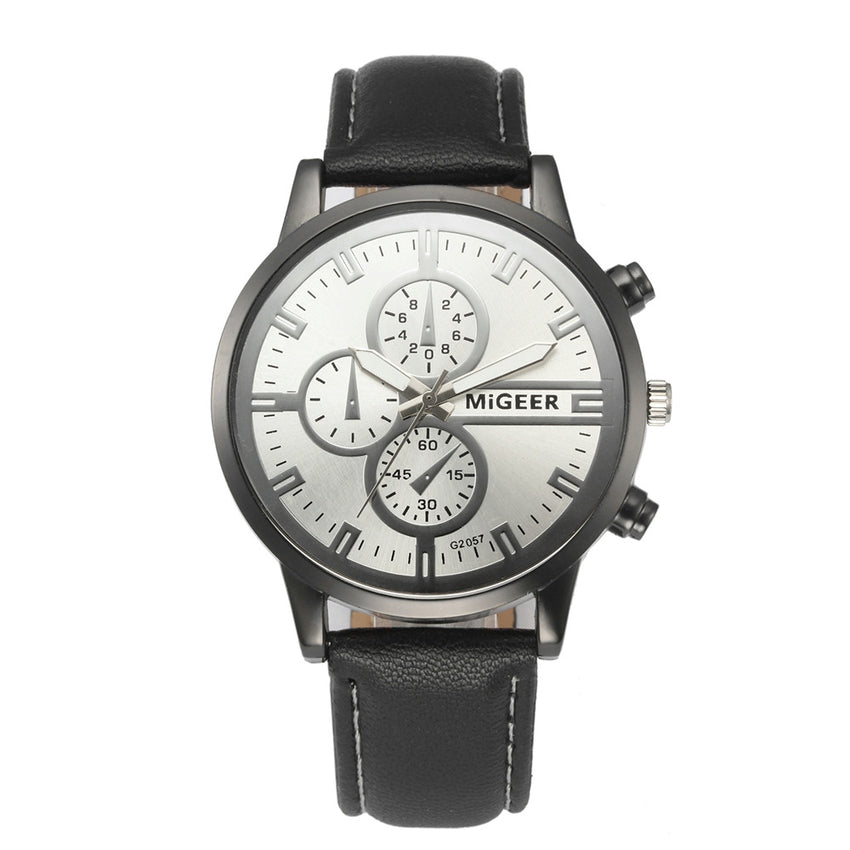 DISU Men Wrist Watch Classic Leather Strap Quartz Casual wristwatch mens big dial watches for men mens watches