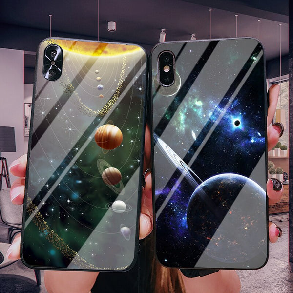 Case For iPhone XS Max XR X 8 Case Silicon Slim Back Tempered Glass Starry sky For iPhone 8 7 Plus 6 6s 8Plus Cases Cover Capa