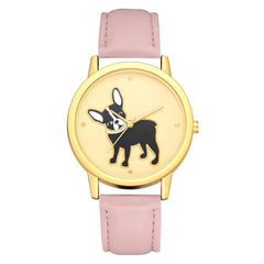 Women's Watches Casual  Ladies Quartz Wristwatch Golden Border Puppy Pattern Dial Leather Strap Clock Dress Gift Reloj Mujer@50