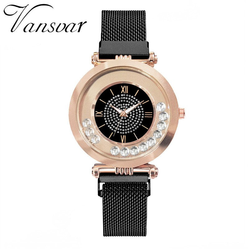 Hot Sale  Women Watche  Rhinestone Dial Ladies Quartz Wristwatch Mesh Magnetic Buckle Strap Luxury Clock Gift Montre Femme@50