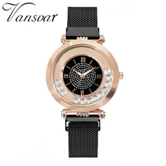 Hot Sale  Women Watche  Rhinestone Dial Ladies Quartz Wristwatch Mesh Magnetic Buckle Strap Luxury Clock Gift Montre Femme@50