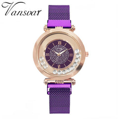 Hot Sale  Women Watche  Rhinestone Dial Ladies Quartz Wristwatch Mesh Magnetic Buckle Strap Luxury Clock Gift Montre Femme@50