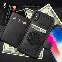 For iPhone 6 6S 7 8 Plus X XS XR XS Max Case Hybrid Tough Armor Slide Card Holder Cover Luxury Magnetic Flip Wallet Case
