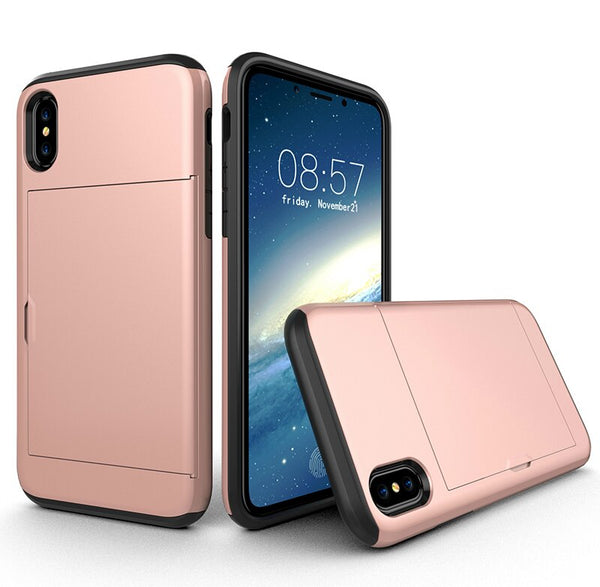 For iphone XS Max Hybrid Armor Slide Card Holder Back Cover For iphone 5 5s SE 6 6S 7 8 Plus X XS XR Shockproof Wallet Case