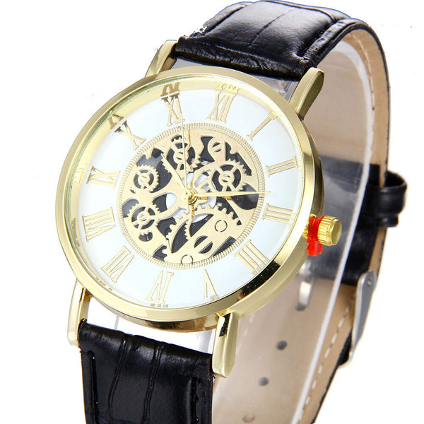 Man Wrist Watch Fashion Luxury Leather Hollow Dial Analog Rome Digital Quartz Wristwatch Mens relojes para hombre orologio uomo