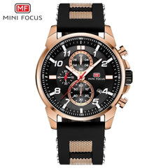 MINI FOCUS Gold Fashion Sports Watch Men Luxury Brand Analog Men's Watches Quartz Watches Man Clock Chronograph Silicone Strap