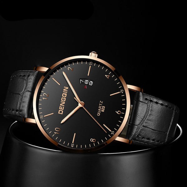 DISU Men Watch Luxury Quartz Sport Military Stainless Steel Dial Leather Band watch mens watches mens 2019 clock men