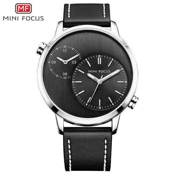 MINI FOCUS Two Time Zones Creative Watch Man 2019 Top Brand Luxury Men Watch Leather Quartz Fashion Male Clock Relogio Masculino