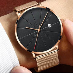 Ultra-thin Watches Classic Steel Quartz Date Wristwatch Casual Mesh Belt Masculino Relogios relojes para hombre reloj hombre