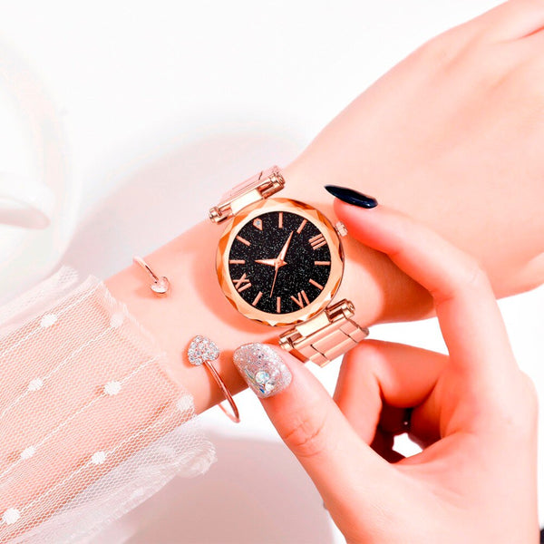 High Quality Women Watches Starry Sky Dial Ladies Quartz Wristwatch Monochrome Alloy Strap Clock Fashion Gift Zegarki Damskie@50
