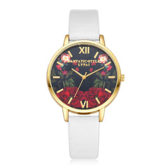 Women Watches  Delicate Plant Pattern Scale Disc Ladies Quartz Wristwatch Simple Leather Strap Clock Dress Gift Reloj Mujer@50