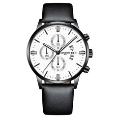 DISU Men Wrist Watch Quartz Sport Military Stainless Steel Dial Leather Band watches man male watch metal relogios masculino