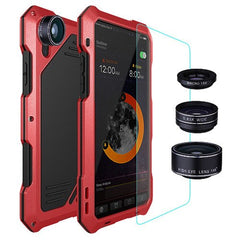 3 in 1 Fisheyes macro Lens Phone Case For iPhone XS Max XR 8 7 6 6s Plus Cover Metal Silicone Shockproof Armor Case + Glass Film