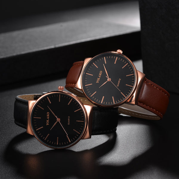 YOLAKO Men's Watch Casual Quartz Leather Band Analog watch man new arrival in men wrist watches relogios masculino