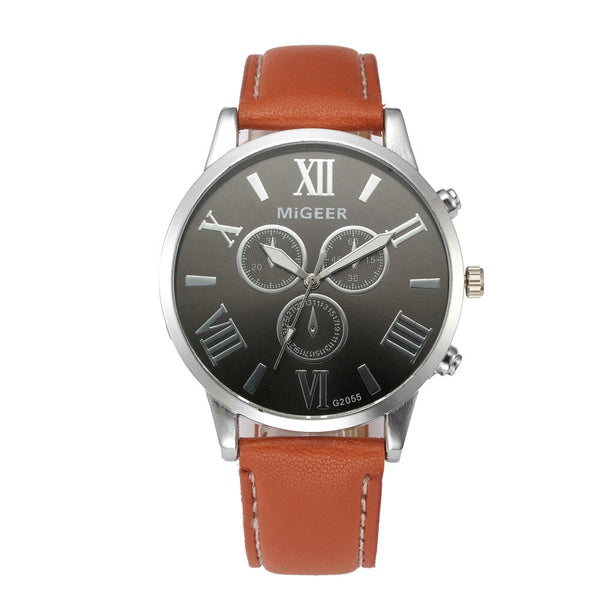 DISU Men Wrist Watch Classic Leather Strap Quartz Casual watch mens big dial watches for men relogios masculino