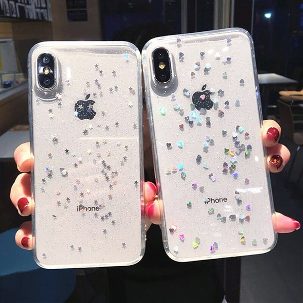 Glitter Transparent Case For iphone 11 Pro XS MAX XR X 6 6s 7 8 plus Case Glitter Star Cover Coque Case for iphone 11Pro Max Xr