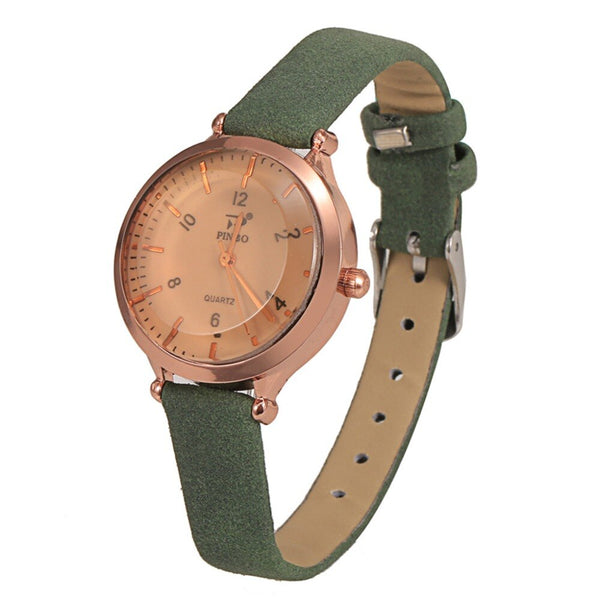 High Quality Women Watch Fashion Quartz Wristwatch Simple Clock Gemstone Glass Cut Solid Color Leather Strap Montre Femme@50