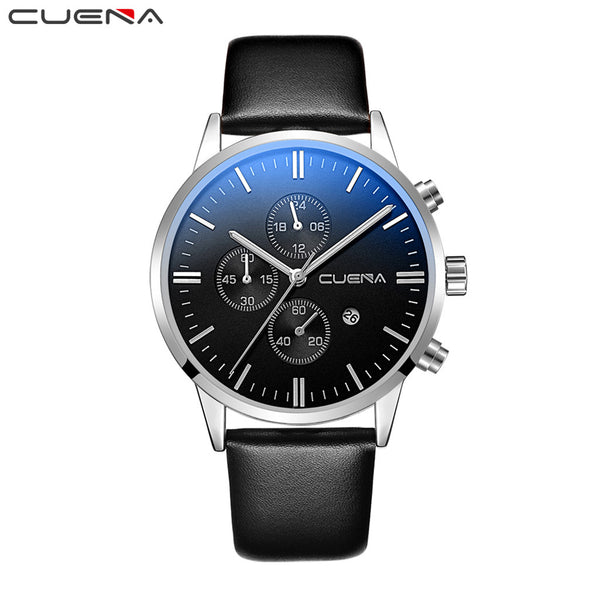 DISU Men Watches Faux Leather Blue Ray Glass Quartz Analog watch mens wrist watches day date relogios masculino