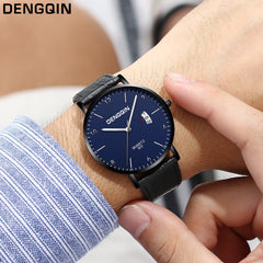 DISU Men Watch Luxury Quartz Sport Military Stainless Steel Dial Leather Band watch mens watches mens 2019 clock men