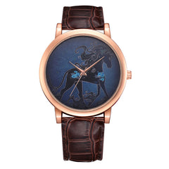 Casual  Women Watches Rose Gold  Dial Ladies Fashion Horse Pattern Quartz Wristwatch Simple Leather Strap Clock Reloj Mujer @50