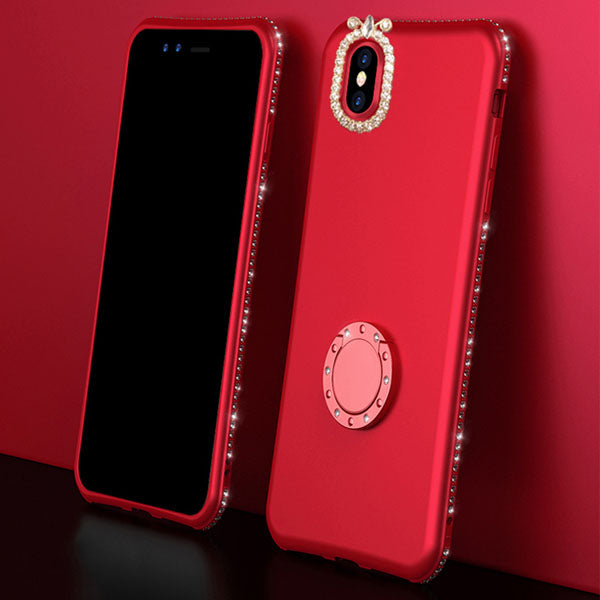Bling Rhinestone Diamond Phone Case For iPhone XS Max XR X 8 7 6 6s Plus Soft Silicone Cover With Finger Ring Holder Stand
