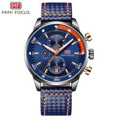 MINI FOCUS Watches Mens Luxury Brand Sport Watch Men Fashion Leather Wrist Watches Black Blue Coffee Male Clock For Gentleman