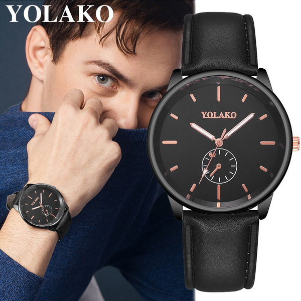 YOLAKO Men's Watch Luxurious Business Leather Belt Simple Mirror Quartz Watch Man Watches Mens 2019 relogio masculino