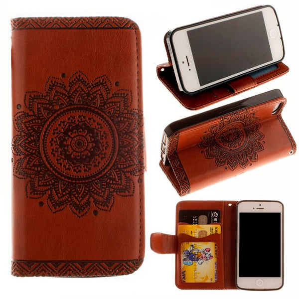 Wallet Leather Case For iPhone 8 7 6 6s Plus SE 5 5s Cover Retro Paisley Flower Mandala Henna Floral Flip Card Slot Holder Stand