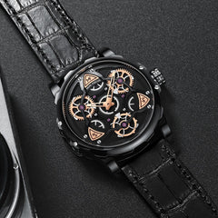 MINIFOCUS 3D Hollow Creative Watch Men Rotating Wheel Design Sports Watches Mens 2019 Luxury Brand Leather Watch Military Quartz