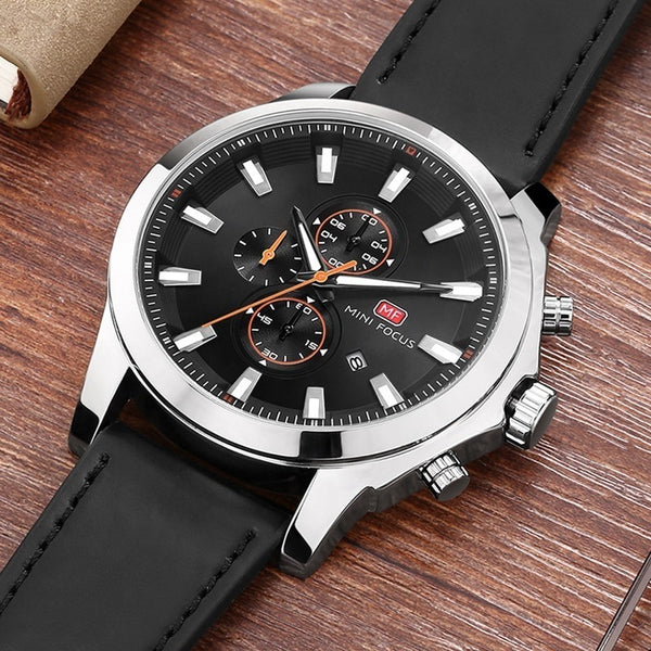 MINI FOCUS Fashion Chronograph Men Watch Sport Waterproof Men's Watches Quartz Watches Man Clock Wristwatch Luxury Brand Leather