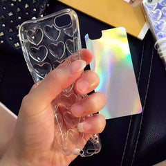 Clear Love Heart Case For iphone 8 7 6 6s Plus Cover Fashion Soft TPU 3D Laser Colorful Loving Hearts Phone Cases With Lanyard
