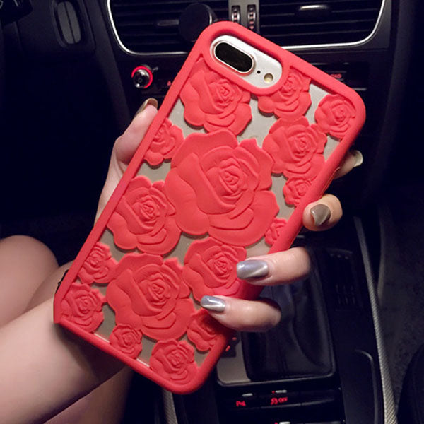 Fashion 3D Rose Hollow Phone Cases For iPhone X 8 7 6 6S Plus Case Elegant Roses Flower Soft Silicone TPU Back Cover Shell Coque
