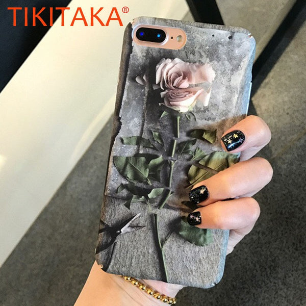 Retro Floral Flower Rose Phone Cases For iphone 8 7 6 6s Plus Fitted Cases 3D Relief Roses Soft TPU Full Protect Back Cover Capa