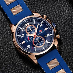 MINI FOCUS Gold Fashion Sports Watch Men Luxury Brand Analog Men's Watches Quartz Watches Man Clock Chronograph Silicone Strap