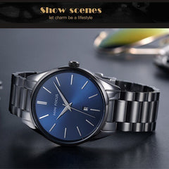 MINI FOCUS Luxury Brand Men Watches Stainless Steel Watch Men Waterproof Wristwatch Mens Quartz Fashion Black Blue Date Relogio