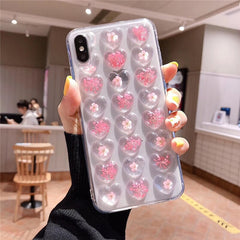 3D Pink Love Heart Phone Case for IPhone X XS Max xr 7 6s 8 Plus Candy Soft Silicone TPU Dried Flower Case Back Cover Female