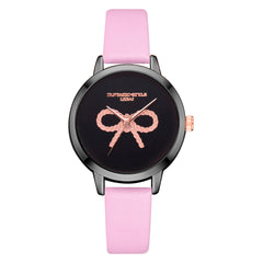 Hot Women's Watches Pink Bow Pattern Disc Ladies Quartz Movement Wristwatch Business Leather Strap  Clock Zegarki Damskie@50
